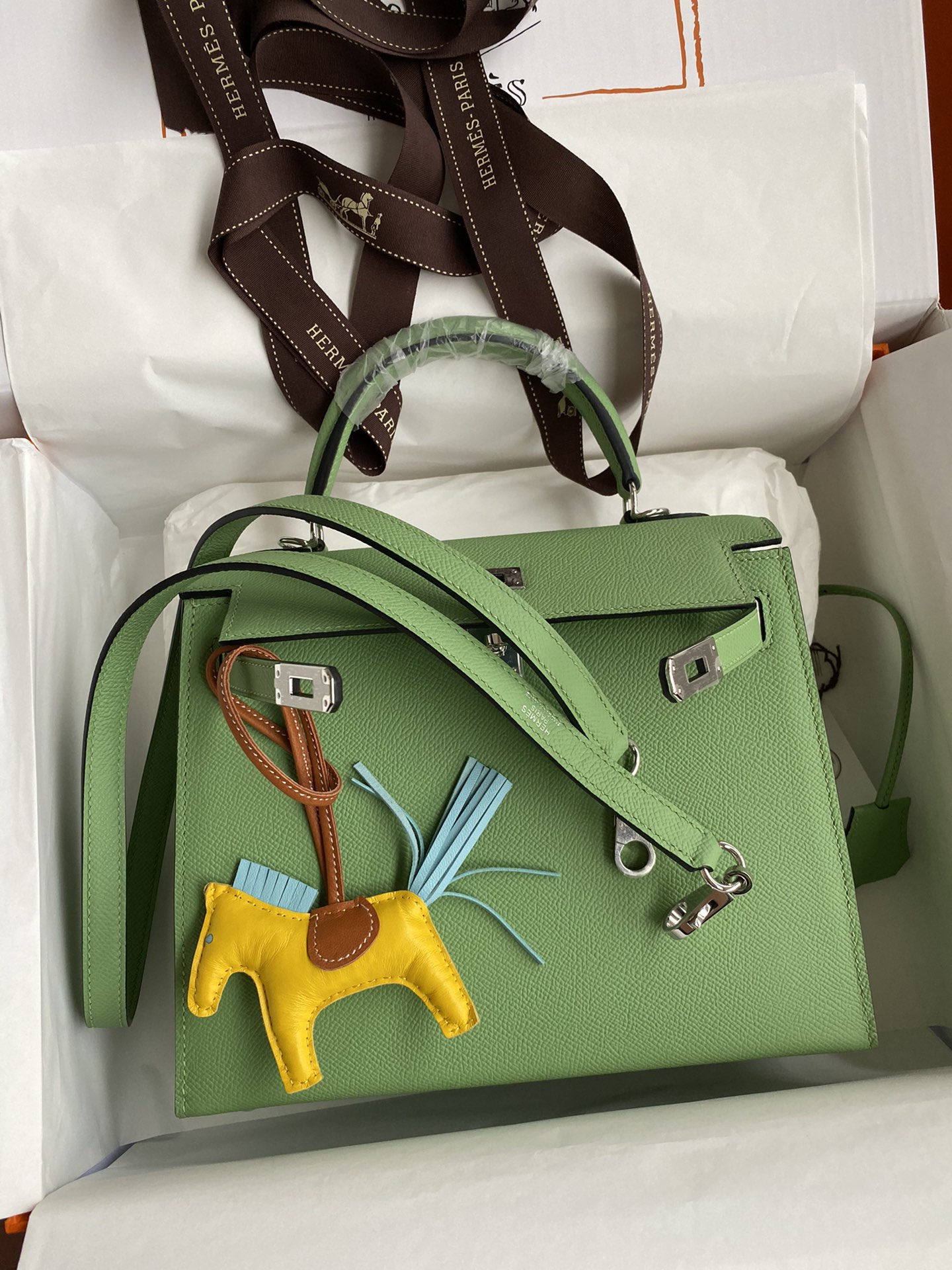 Hermes Kelly 25cm Handbag Shoulder Bag in Green Kiwi Epsom Leather